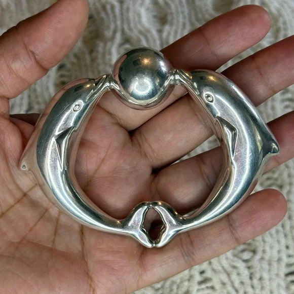 Tiffany & Co. Sterling Silver Dolphin Baby Rattle in Tiffany Pouch
